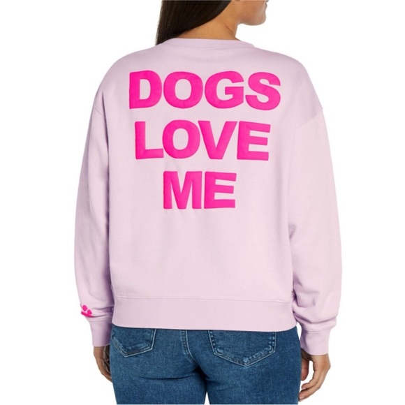 Wildfox Med Sweatshirt Long Sleeve CrewNeck Dogs Love Me orchid petal pink NWT - Picture 1 of 14